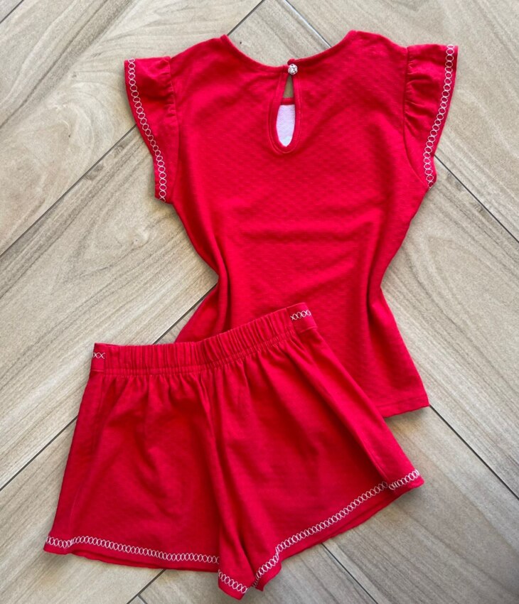 fernandaramoskids com br Conjunto Infantil Feminino Blusa e Short Vermelho Flor 2