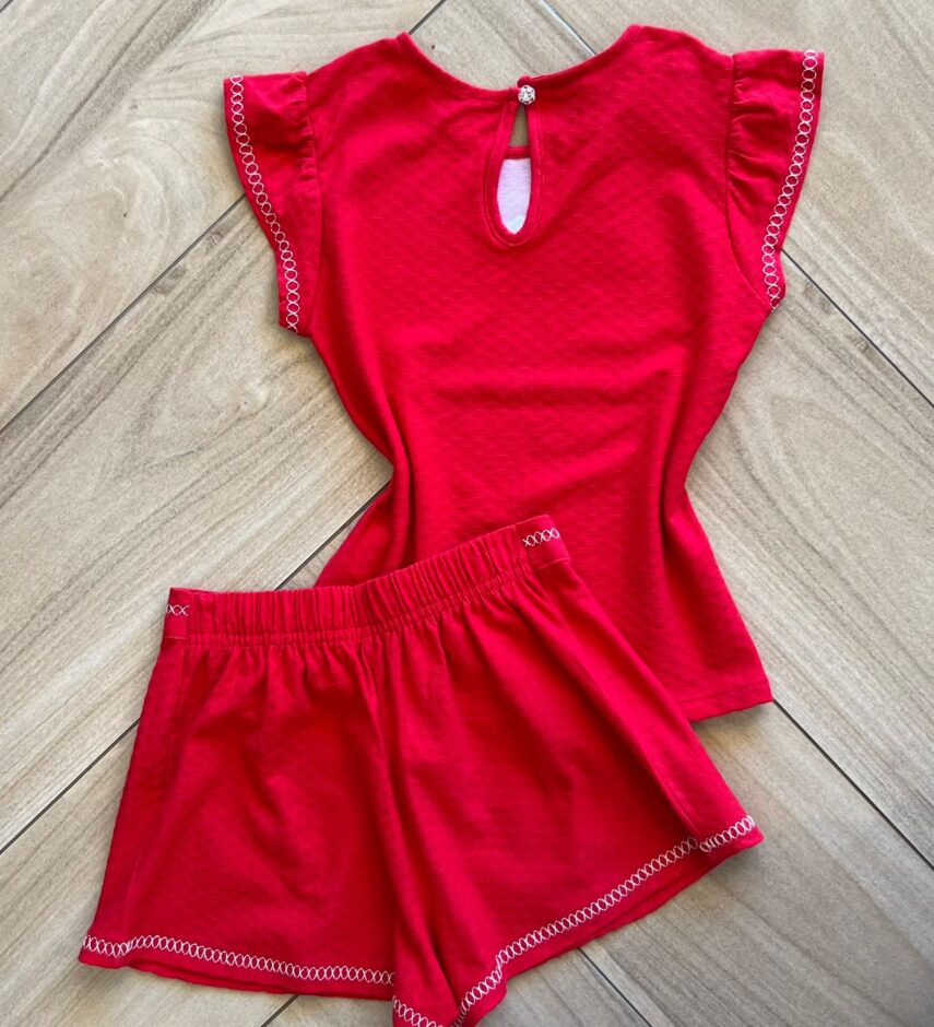 fernandaramoskids com br Conjunto Infantil Feminino Blusa e Short Vermelho Flor 2