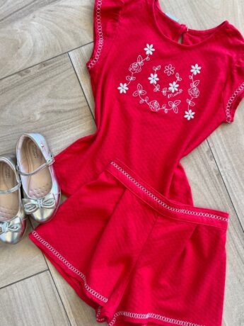 fernandaramoskids com br Conjunto Infantil Feminino Blusa e Short Vermelho Flor 1