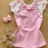 Conjunto Infantil Feminino Blusa em Laise e Salopete Sarja Rosa Fernanda Ramos Kids