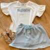 Conjunto Infantil Feminino Blusa Fashion e Short Saia Azul Fernanda Ramos Kids