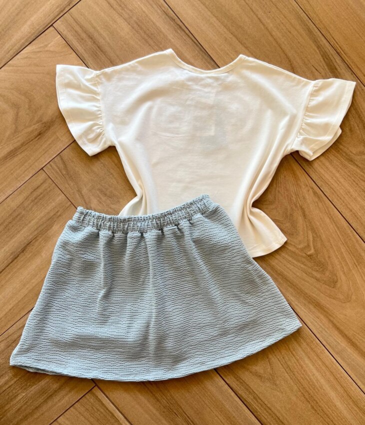 fernandaramoskids com br Conjunto Infantil Feminino Blusa Fashion e Short Saia Azul2