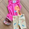 Conjunto Infantil Feminino Regata Fofura e Bermuda Estampada Amarela Fernanda Ramos Kids