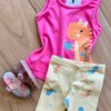 fernandaramoskids com br Conjunto Infantil Feminino Blusa Fofura e Bermuda Estampada Amarela1
