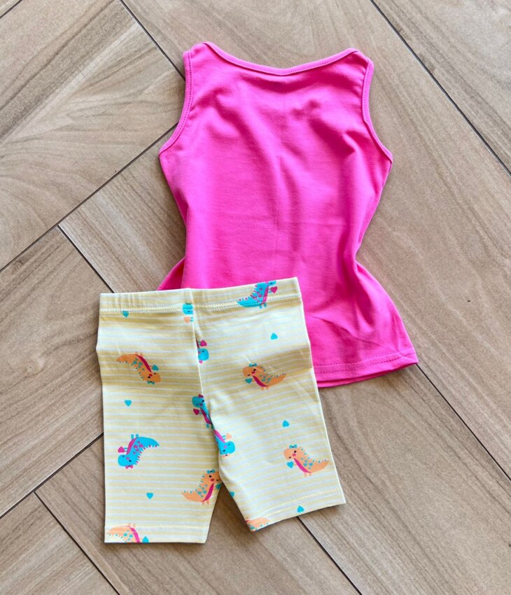 fernandaramoskids com br Conjunto Infantil Feminino Blusa Fofura e Bermuda Estampada Amarela2
