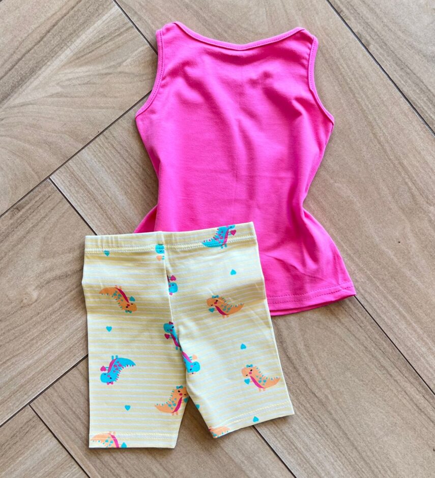 fernandaramoskids com br Conjunto Infantil Feminino Blusa Fofura e Bermuda Estampada Amarela2
