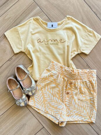 Conjunto Infantil Feminino Blusa La Nature e Short Estampado Fernanda Ramos Kids