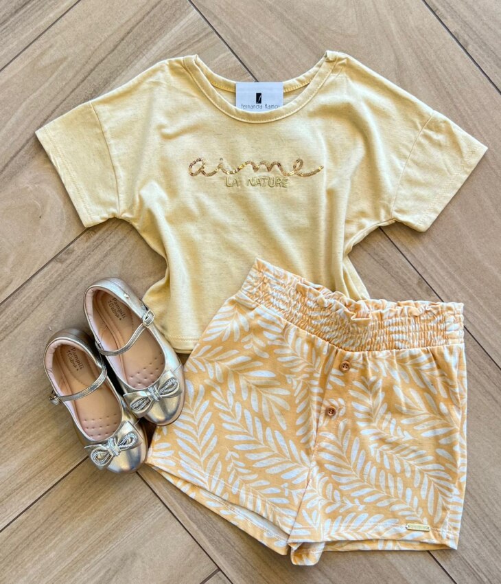 Conjunto Infantil Feminino Blusa La Nature e Short Estampado Fernanda Ramos Kids