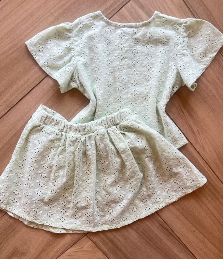 Conjunto Infantil Feminino Blusa Laise e Short Saia Amarração Verde Fernanda Ramos Kids