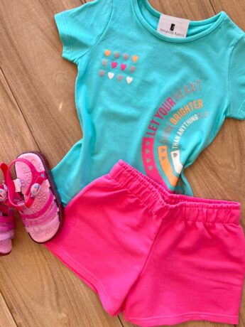 fernandaramoskids com br Conjunto Infantil Feminino Blusa Let Your e Short Pink1