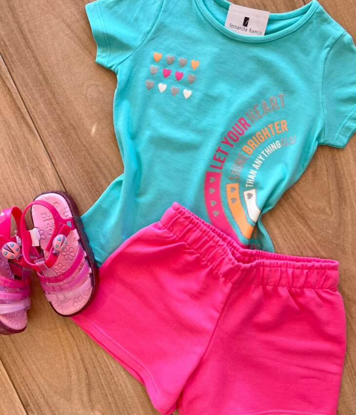 fernandaramoskids com br Conjunto Infantil Feminino Blusa Let Your e Short Pink1