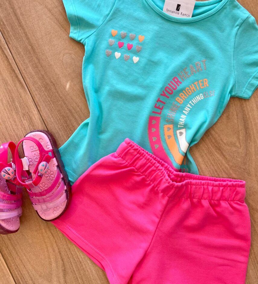 fernandaramoskids com br Conjunto Infantil Feminino Blusa Let Your e Short Pink1