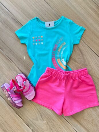 Conjunto Infantil Feminino Blusa Let Your e Short Pink Fernanda Ramos Kids