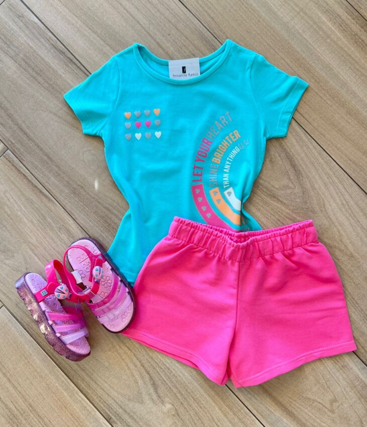 Conjunto Infantil Feminino Blusa Let Your e Short Pink Fernanda Ramos Kids