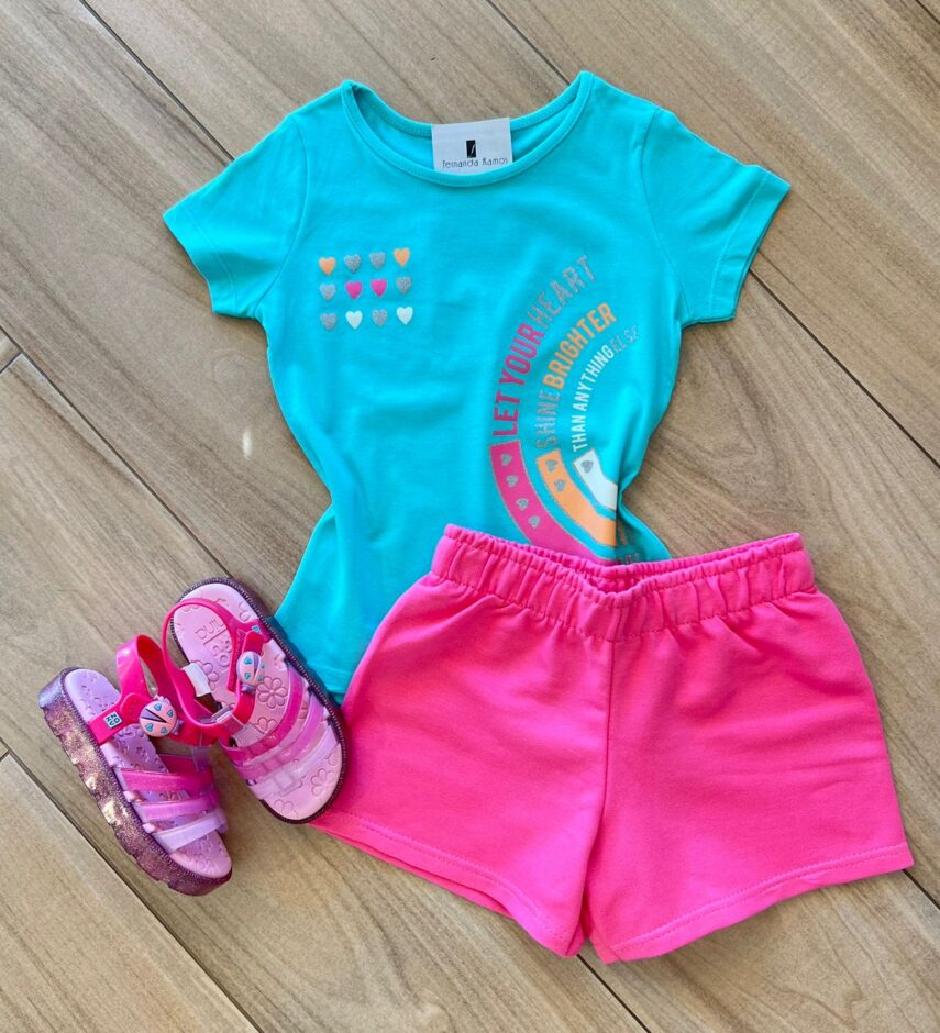 Conjunto Infantil Feminino Blusa Let Your e Short Pink Fernanda Ramos Kids