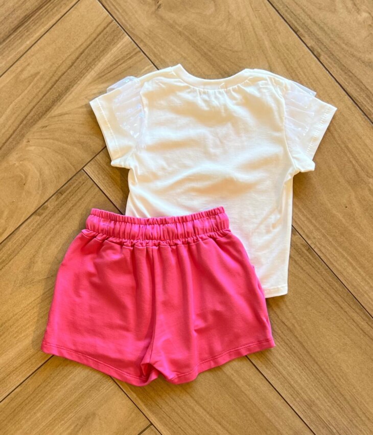 Conjunto Infantil Feminino Blusa Life is Full e Short Saia Pink Fernanda Ramos Kids