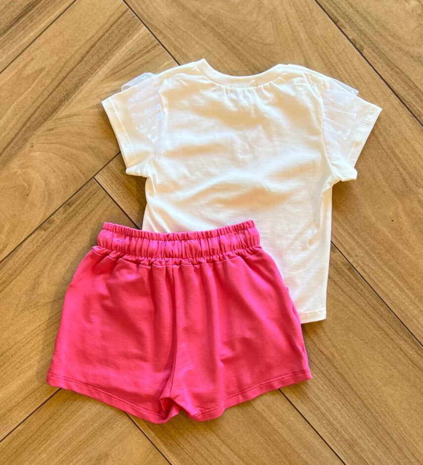 Conjunto Infantil Feminino Blusa Life is Full e Short Saia Pink Fernanda Ramos Kids
