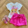 Conjunto Infantil Feminino Blusa Life is Full e Short Saia Pink Fernanda Ramos Kids
