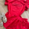 fernandaramoskids com br Conjunto Infantil Feminino Blusa Lovely e Short Saia Vermelho1