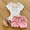 Conjunto Infantil Feminino Blusa Manga Curta Estampada e Short Rose Fernanda Ramos Kids