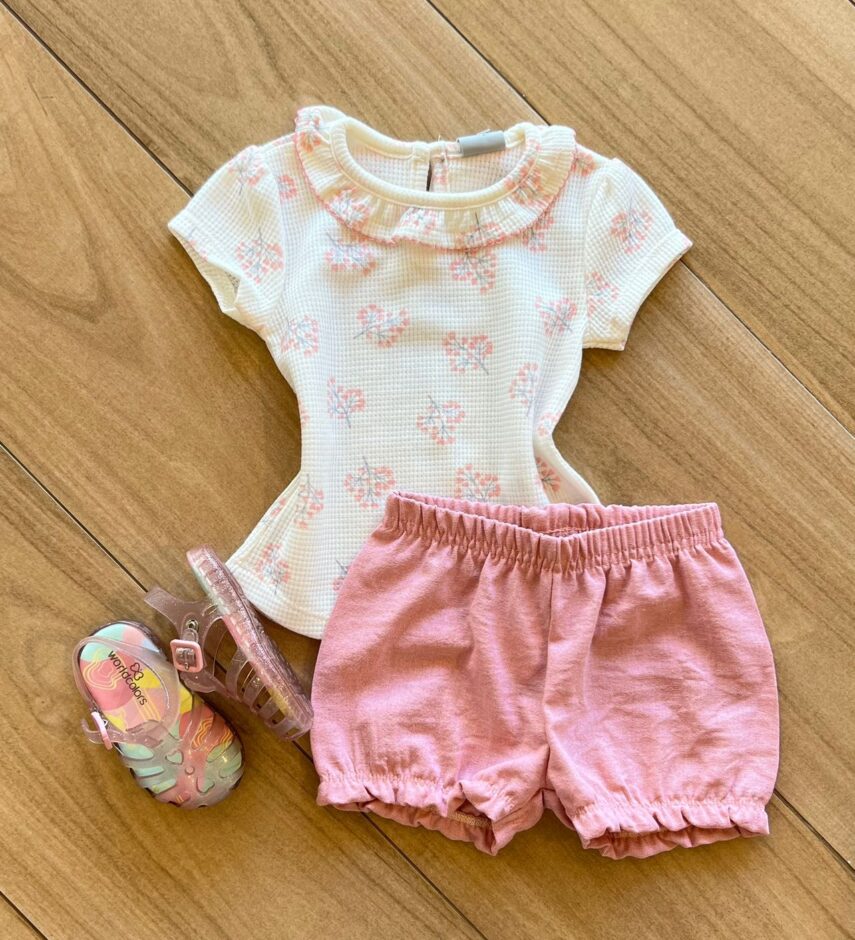 Conjunto Infantil Feminino Blusa Manga Curta Estampada e Short Rose Fernanda Ramos Kids