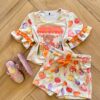 Conjunto Infantil Feminino Blusa Manga Curta Feirinha e Short Estampado Fernanda Ramos Kids