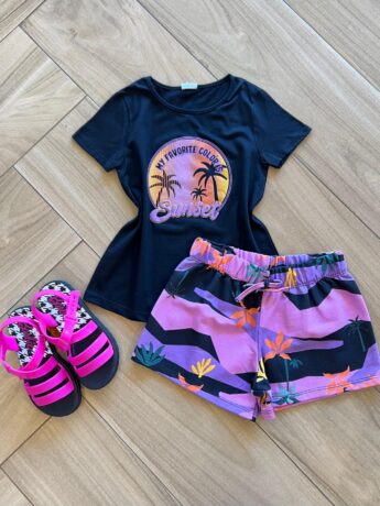 Conjunto Infantil Feminino Blusa My Favorite Colors e Short Estampado Fernanda Ramos Kids