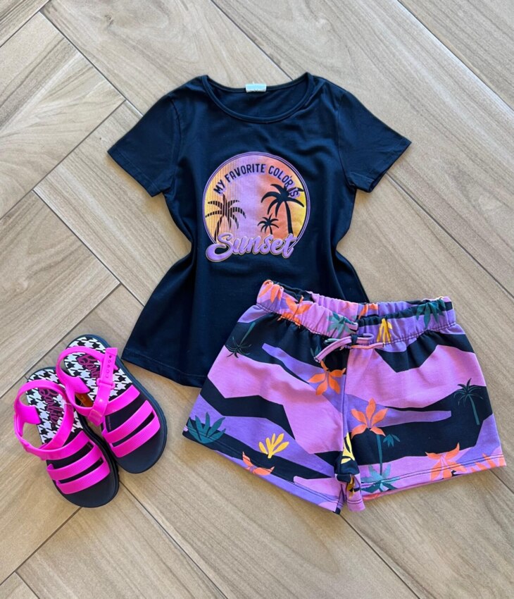 Conjunto Infantil Feminino Blusa My Favorite Colors e Short Estampado Fernanda Ramos Kids