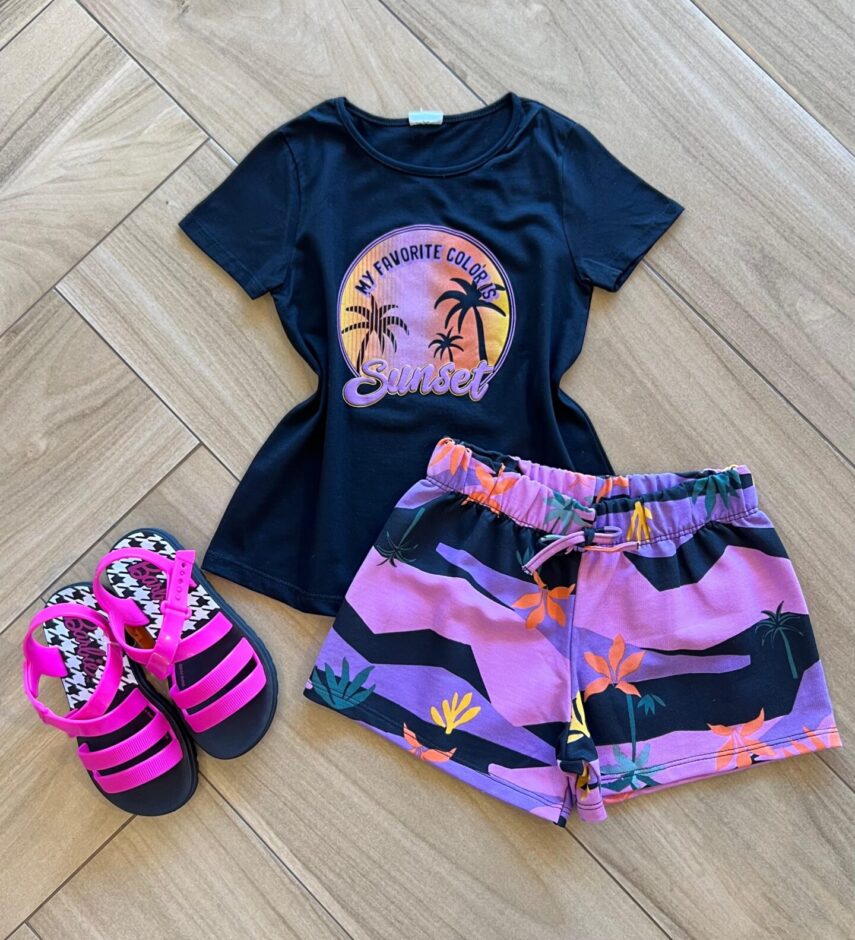 Conjunto Infantil Feminino Blusa My Favorite Colors e Short Estampado Fernanda Ramos Kids