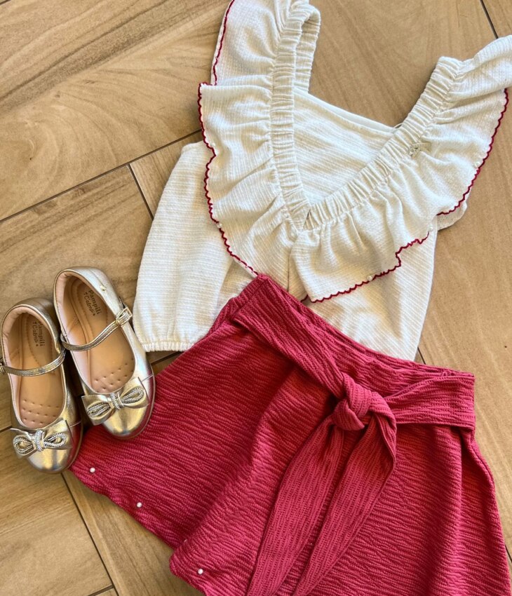 fernandaramoskids com br Conjunto Infantil Feminino Blusa Short Com Detalhe em Pérolas Rose 1