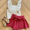 Conjunto Infantil Feminino Blusa Short Com Detalhe em Pérolas Rose Fernanda Ramos Kids