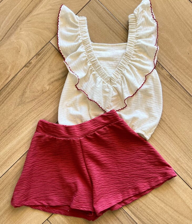 fernandaramoskids com br Conjunto Infantil Feminino Blusa Short Com Detalhe em Pérolas Rose 2