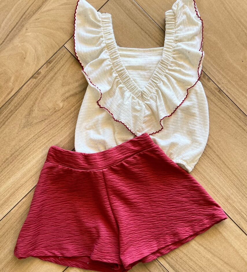 fernandaramoskids com br Conjunto Infantil Feminino Blusa Short Com Detalhe em Pérolas Rose 2