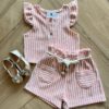 Conjunto Infantil Feminino Blusa Short Listrado com Fio Dourado Fernanda ramos kids