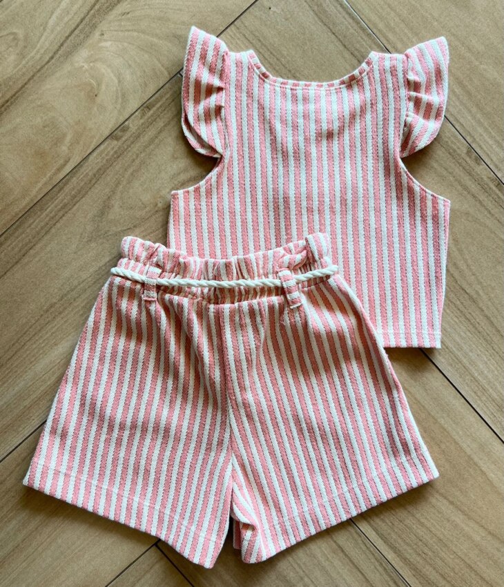 fernandaramoskids com br Conjunto Infantil Feminino Blusa Short Listrado com Fio Dourado 2