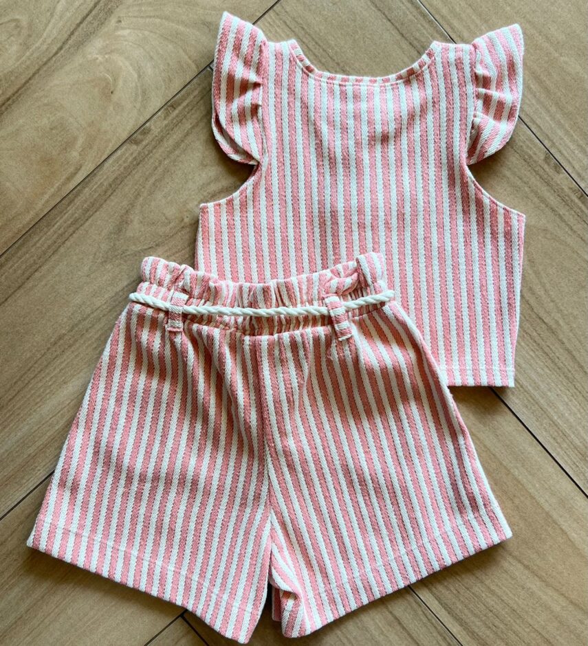 fernandaramoskids com br Conjunto Infantil Feminino Blusa Short Listrado com Fio Dourado 2