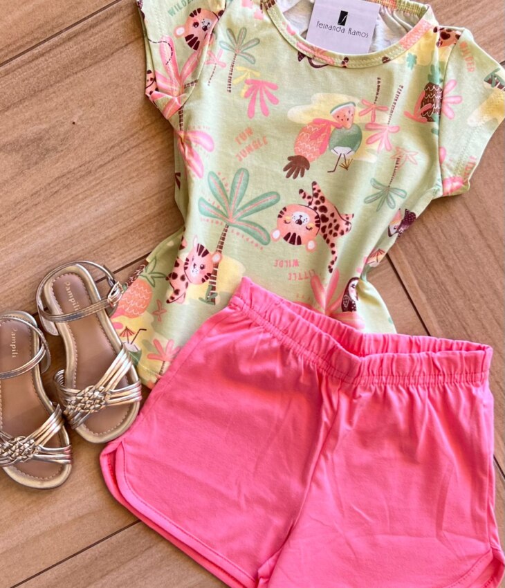 fernandaramoskids com br Conjunto Infantil Feminino Blusa Short Little Wild 1