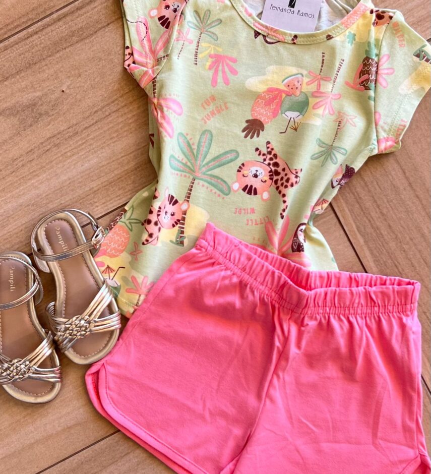 fernandaramoskids com br Conjunto Infantil Feminino Blusa Short Little Wild 1