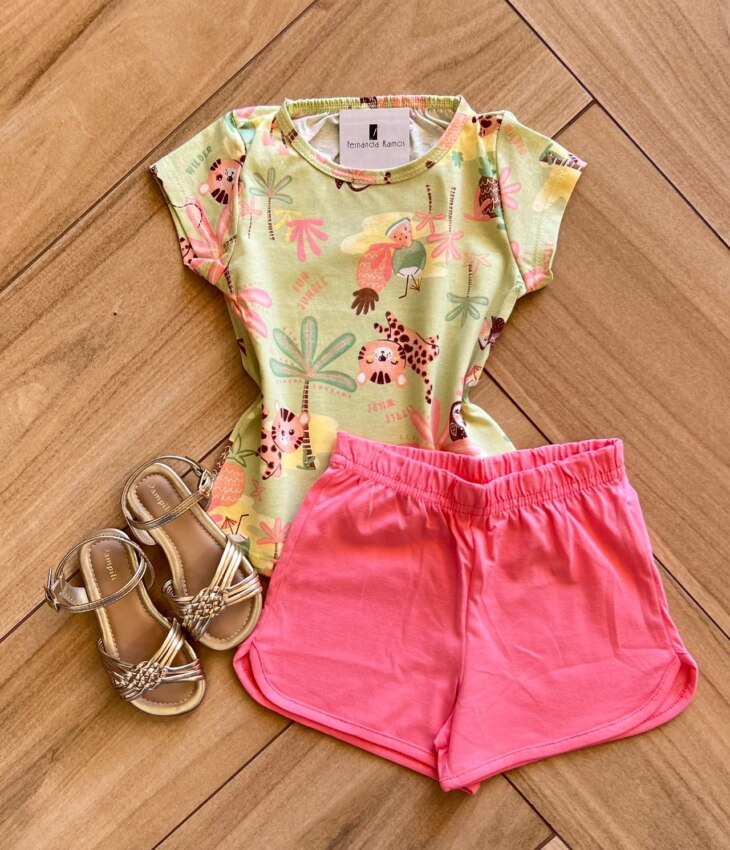 Conjunto Infantil Feminino Blusa Short Little Wild Fernanda ramos kids