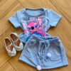 Conjunto Infantil Feminino Blusa Short Stitch Azul Fernanda ramos kids