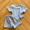 fernandaramoskids com br Conjunto Infantil Feminino Blusa Short Stitch Azul 2