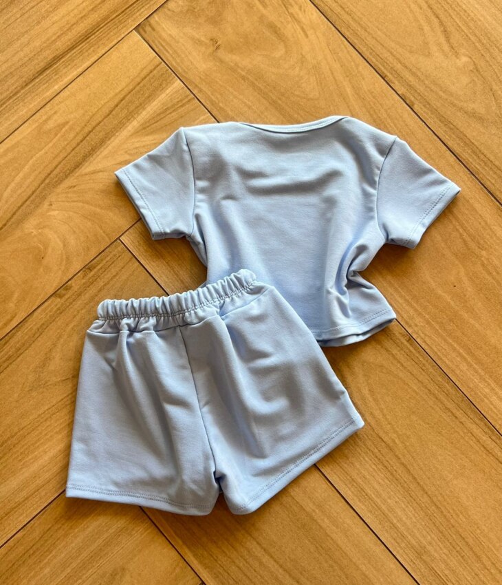 fernandaramoskids com br Conjunto Infantil Feminino Blusa Short Stitch Azul 2