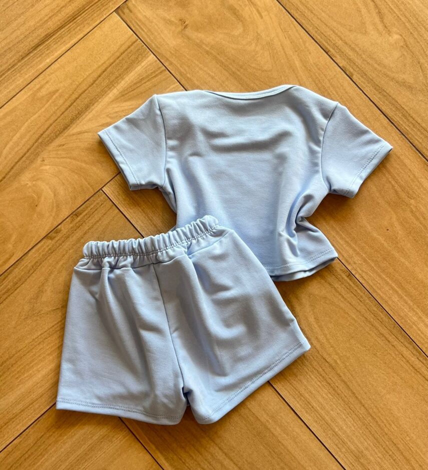 fernandaramoskids com br Conjunto Infantil Feminino Blusa Short Stitch Azul 2