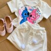 fernandaramoskids com br Conjunto Infantil Feminino Blusa Short Stitch Branco 1