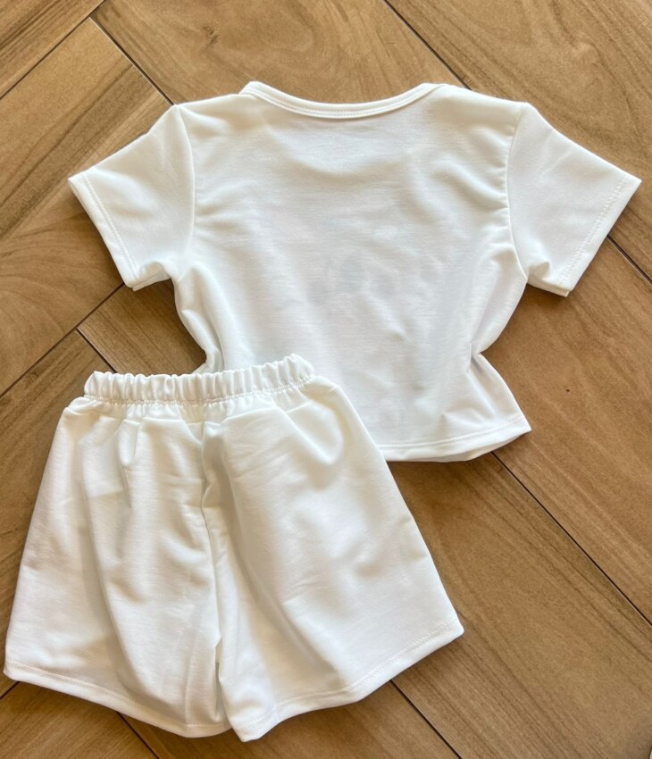 fernandaramoskids com br Conjunto Infantil Feminino Blusa Short Stitch Branco 2