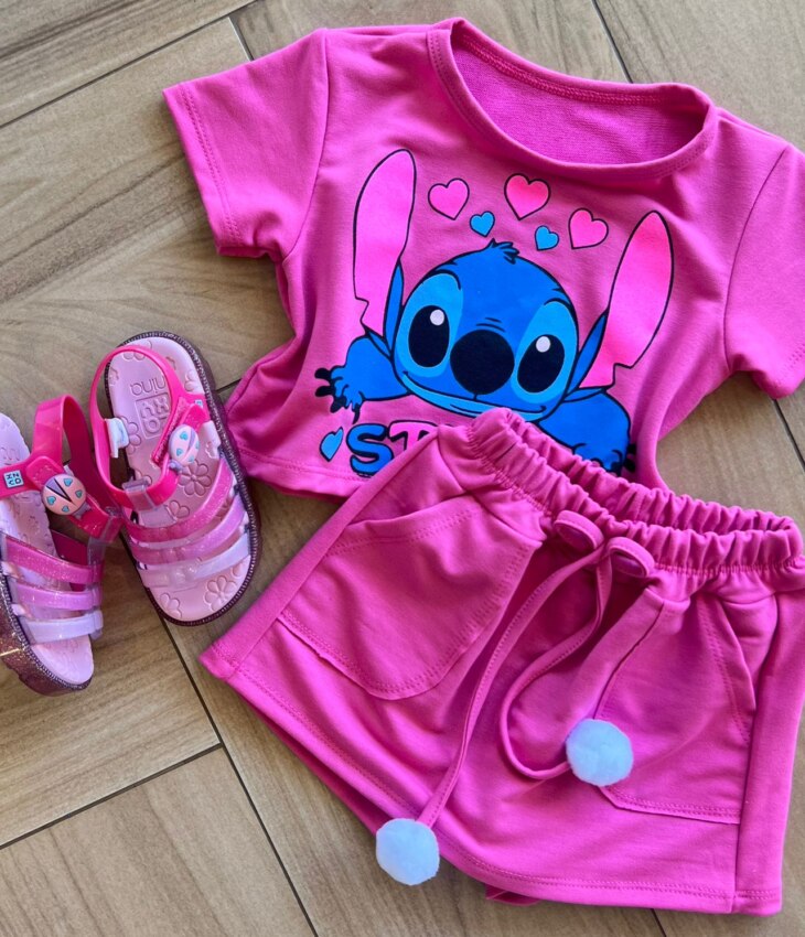 fernandaramoskids com br Conjunto Infantil Feminino Blusa Short Stitch Pink 1