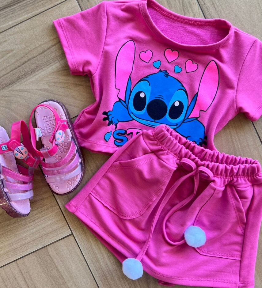 fernandaramoskids com br Conjunto Infantil Feminino Blusa Short Stitch Pink 1