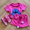 Conjunto Infantil Feminino Blusa Short Stitch Pink Fernanda ramos kids