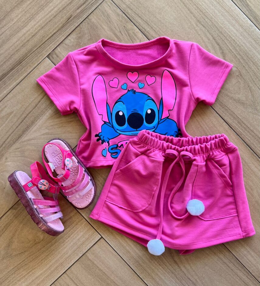 Conjunto Infantil Feminino Blusa Short Stitch Pink Fernanda ramos kids