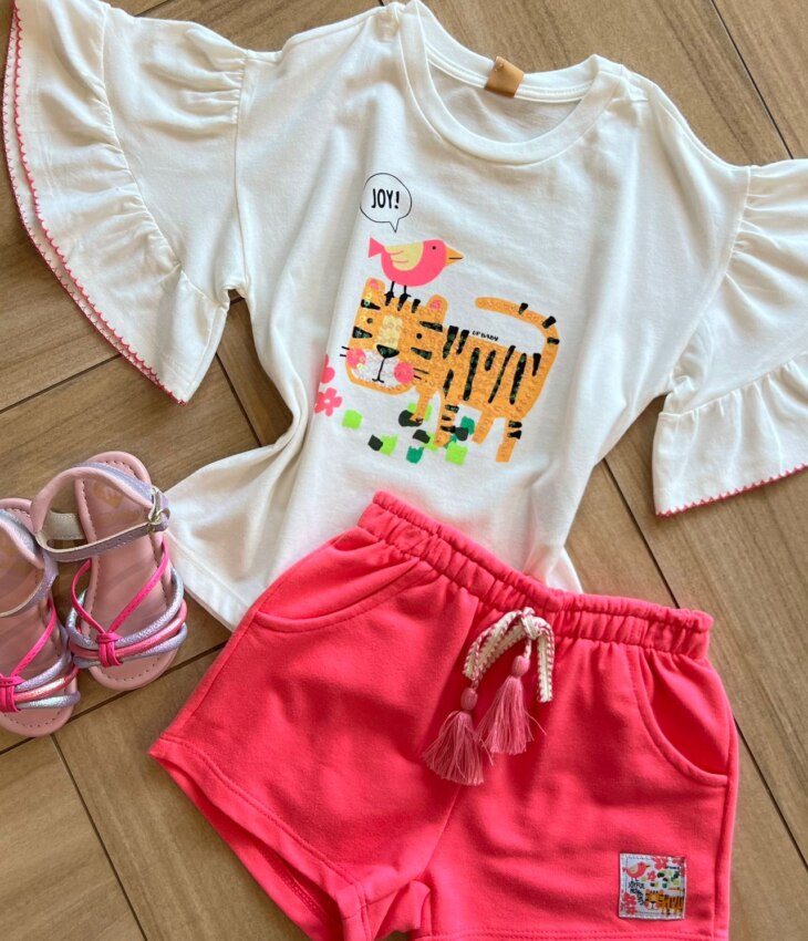 fernandaramoskids com br Conjunto Infantil Feminino Blusa Short Tigre 1